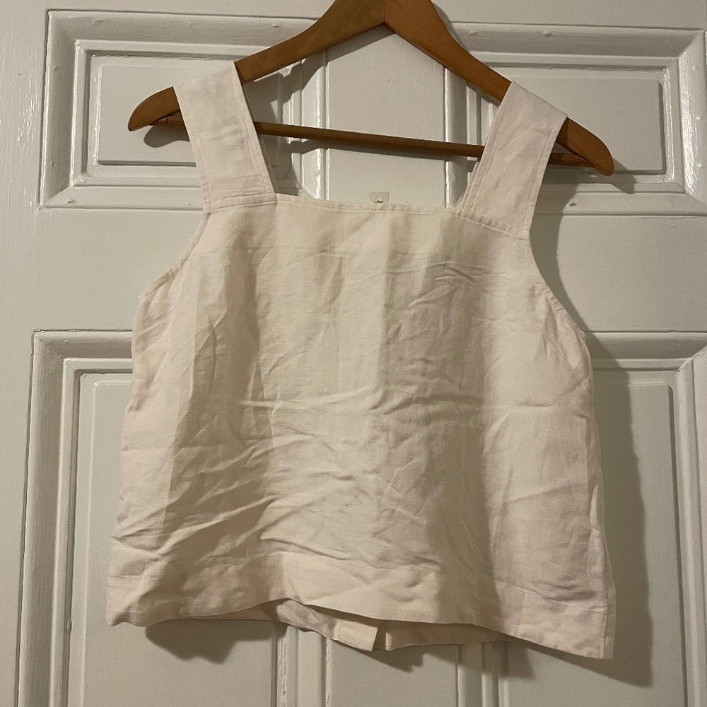 NEW Madewell Linen-Blend Sunside Button-Back Top, off white, women’s size 2